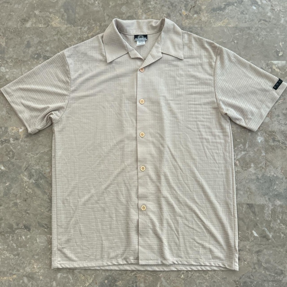 Vintage 1990s Solo Semore Beige Textured Open Collar Button Shirt Men’s M USA